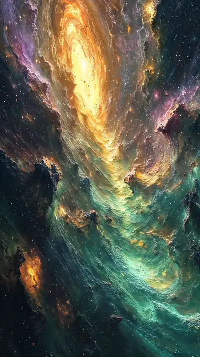 Thiên Hà Cosmic Vàng - Hình Nền AI Art 4K