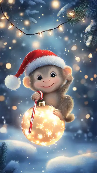 Khỉ Noel Dễ Thương - Hình Nền AI Art Lạc Quan 4K