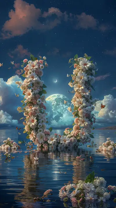 Cổng Hoa Đêm Siêu Thực - Hình Nền AI Art 4K