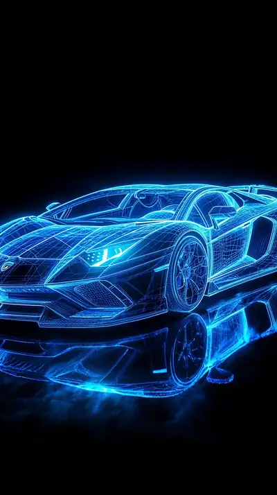 Siêu Xe Neon Xanh - Hình Nền Cyberpunk AI Art 4K