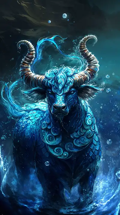 Trâu Vàng Neon Huyền Bí - Hình Nền AI Art 4K Cosmic