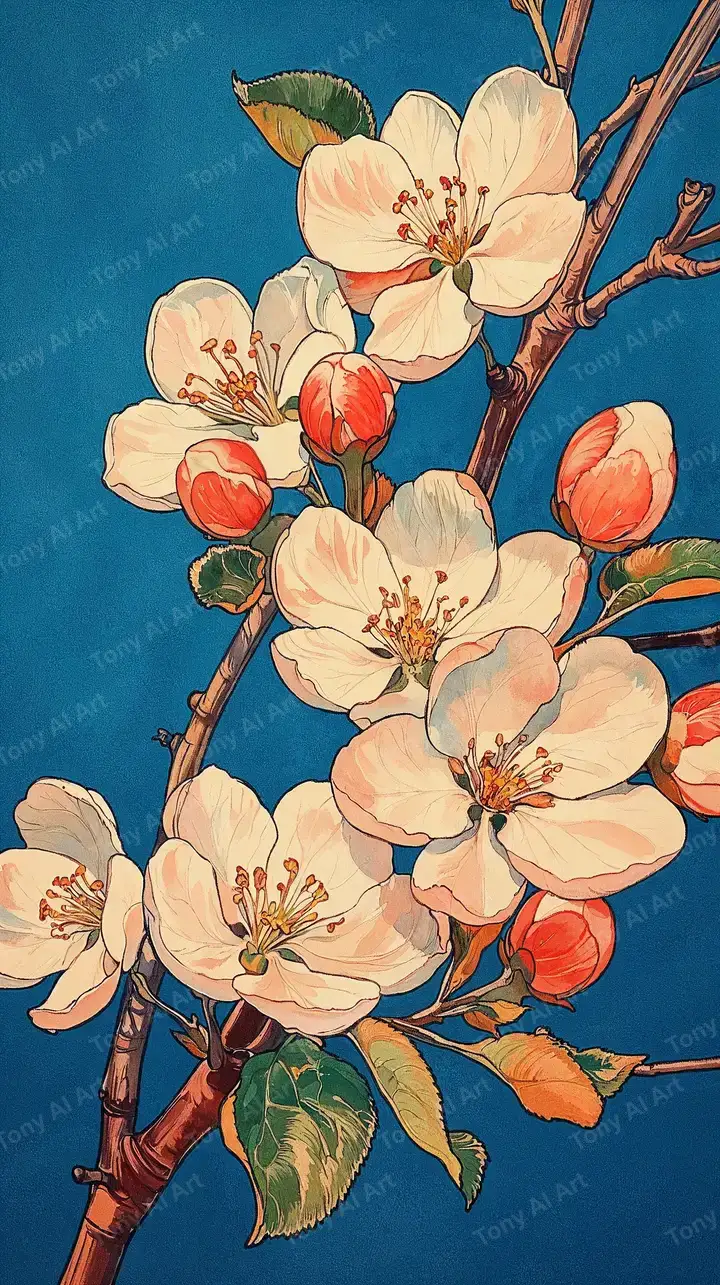 Hoa Anh Đào Trắng Hồng - Hình Nền AI Art Vintage 4K