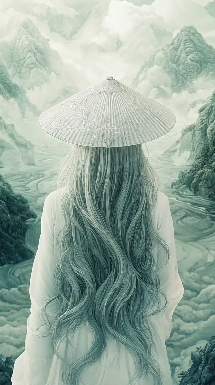 Cô Gái Nón Lá Xanh Thiên Địa - Hình Nền AI Art Mộng Mơ 4K