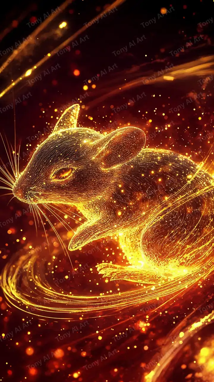Thỏ Vàng Cosmic - Neon Art Hình Nền AI 4K