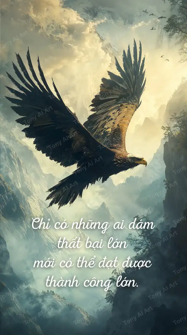 Chim Ưng Vàng Bay Trên Núi Mây - Hình Nền AI Art 4K