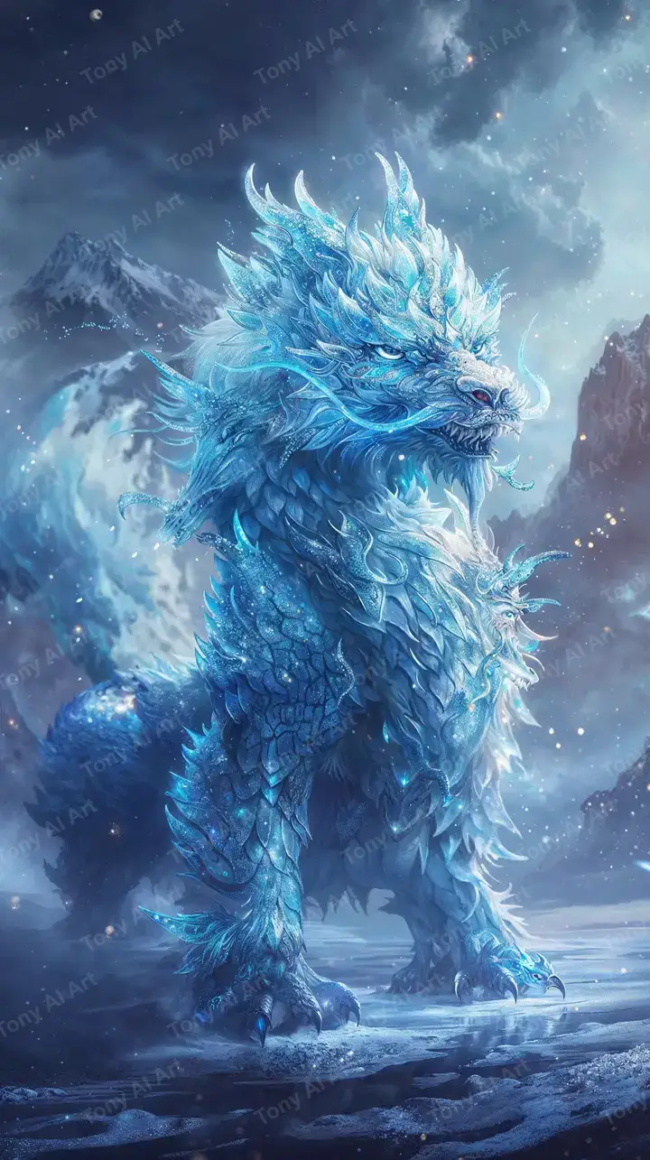 Linh Thú Xanh Băng - Hình Nền AI Art Kỳ Ảo 4K