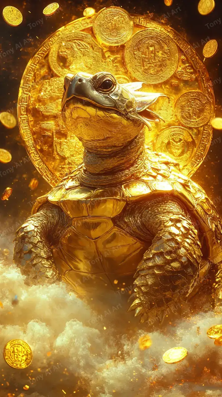 Rùa Vàng Phong Thủy - Hình Nền AI Art 4K