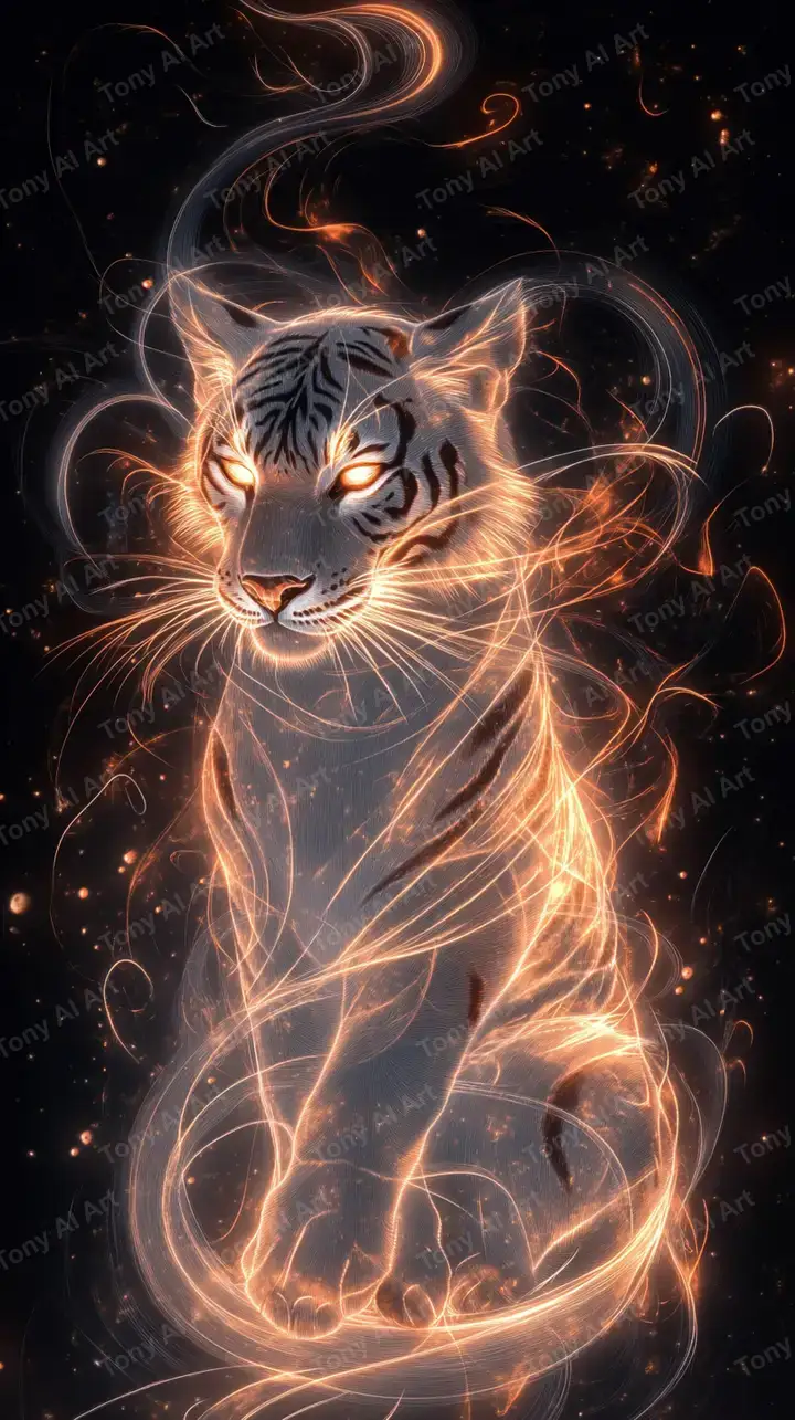 Mèo Cosmic Lửa Neon - Hình Nền AI Art 4K