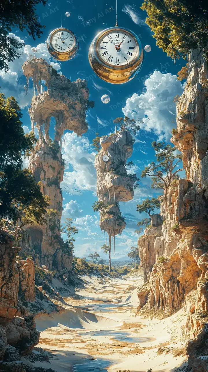 Đồng Hồ Vintage Trên Trời - Cảnh Quan Siêu Thực AI Art 4K