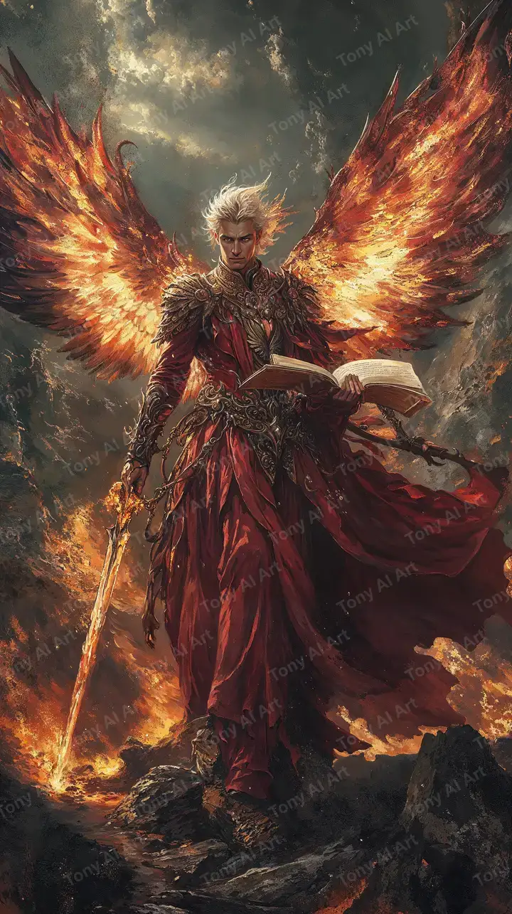 Thiên Thần Lửa Vàng - Hình Nền AI Art Huyền Bí 4K