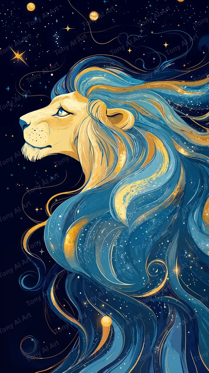 Sư Tử Cosmic Phong Thủy - Hình Nền AI Art 4K