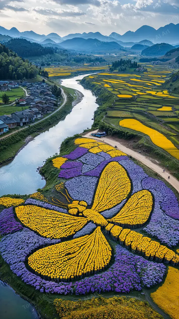 Cánh Đồng Hoa Tím Vàng - Phong Cảnh Núi Việt Nam AI Art