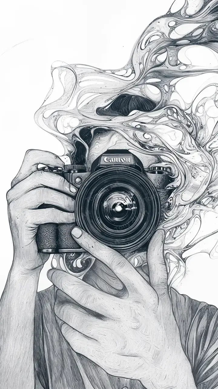 Tay Cầm Máy Ảnh - Nghệ Thuật Mực Trừu Tượng 4K