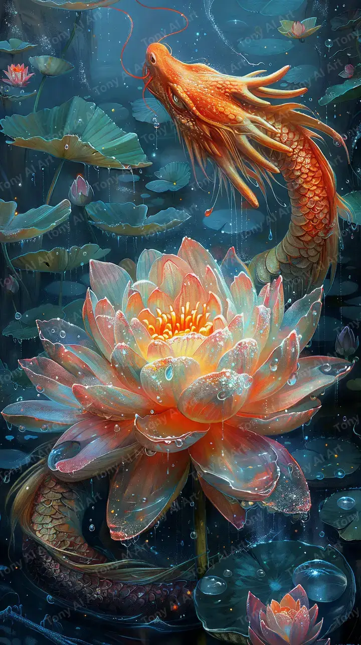 Cá Koi Hoa Sen Phong Thủy - Hình Nền AI Art 4K Neon