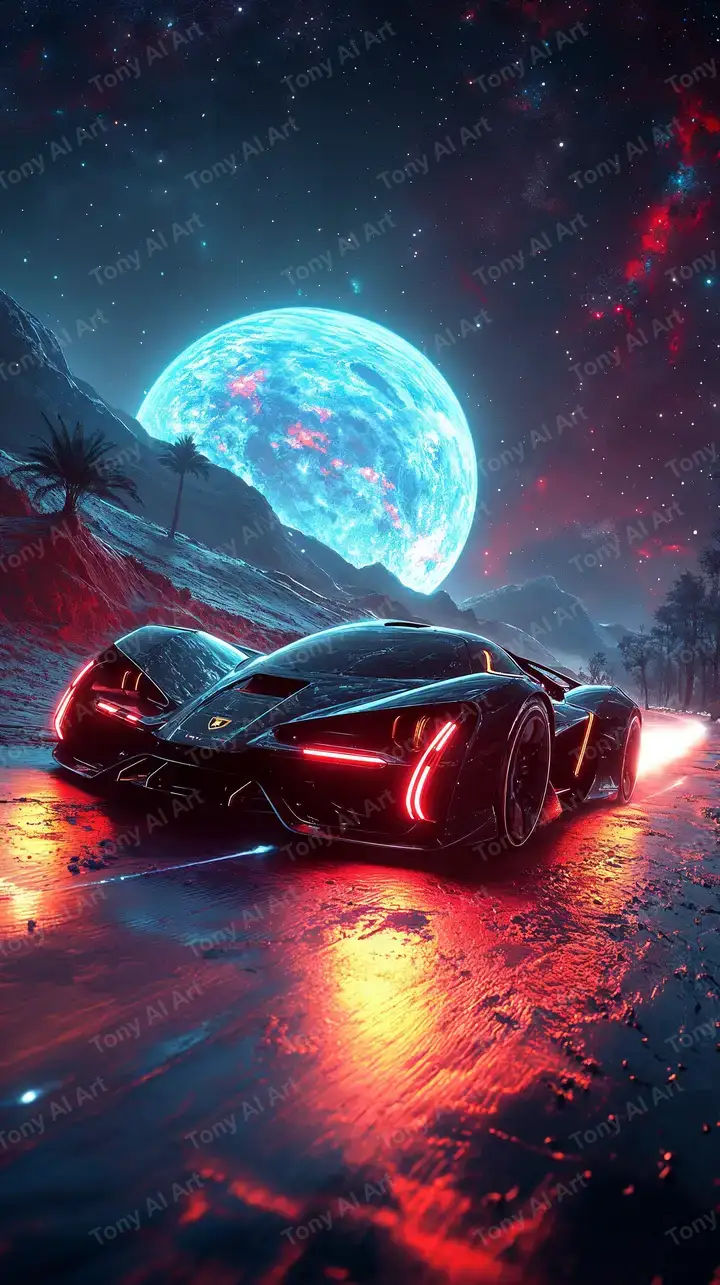 Siêu Xe Cyberpunk Neon - Hình Nền AI Art 4K