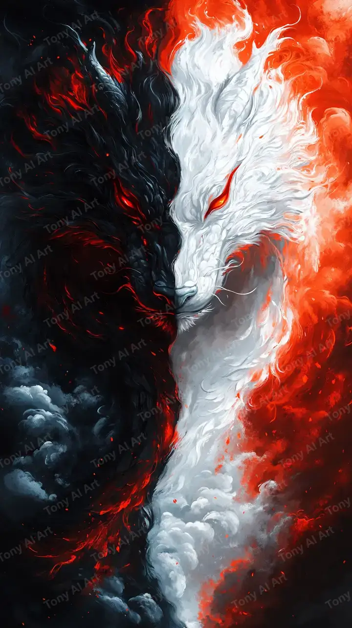 Sư Tử Lửa Nhị Nguyên - Hình Nền AI Art 4K Cosmic