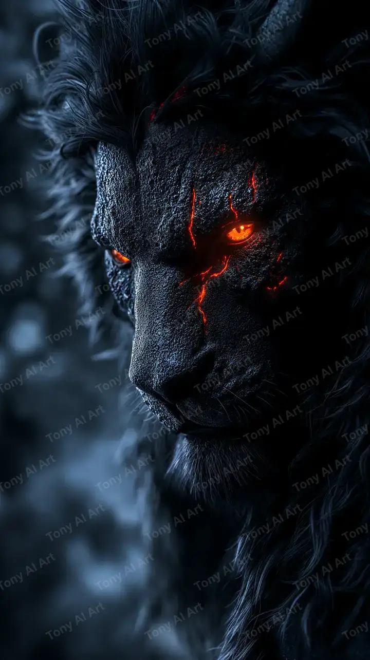 Sư Tử Neon Mắt Lửa - Hình Nền AI Art 4K