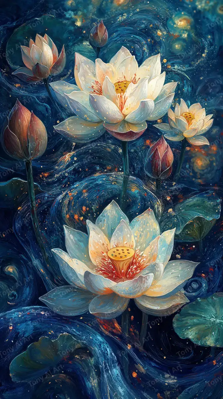 Sen Vàng Đêm Sao - Hình Nền AI Art Phong Thủy 4K