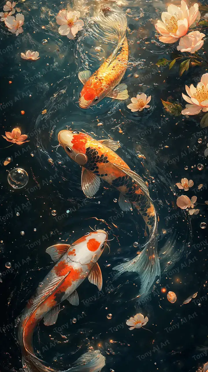 Cá Koi Phong Thủy - Hình Nền AI Art Neon Cosmic 4K