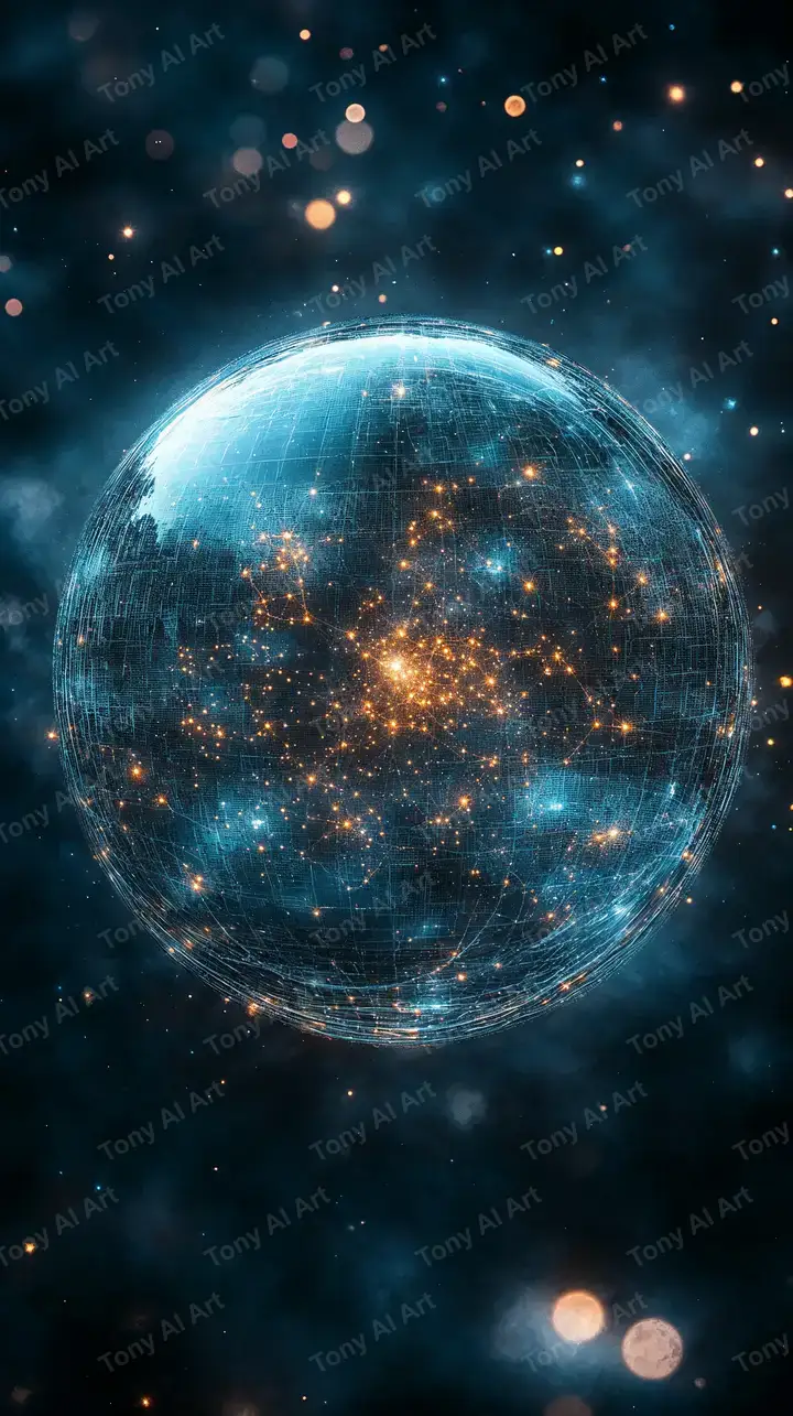 Hành Tinh Mạng Lưới - Hiệu Ứng Neon Digital AI Art 4K