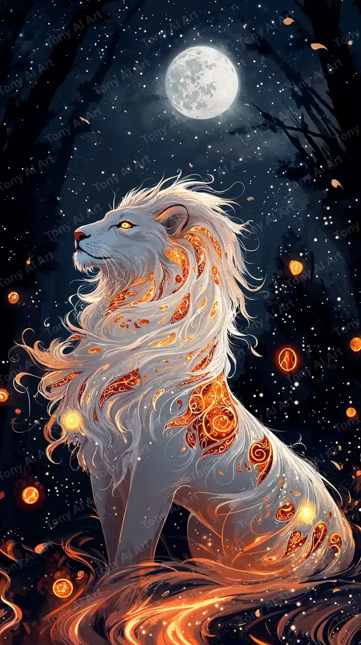 Sư Tử Vàng Cosmic Neon - Hình Nền AI Art 4K