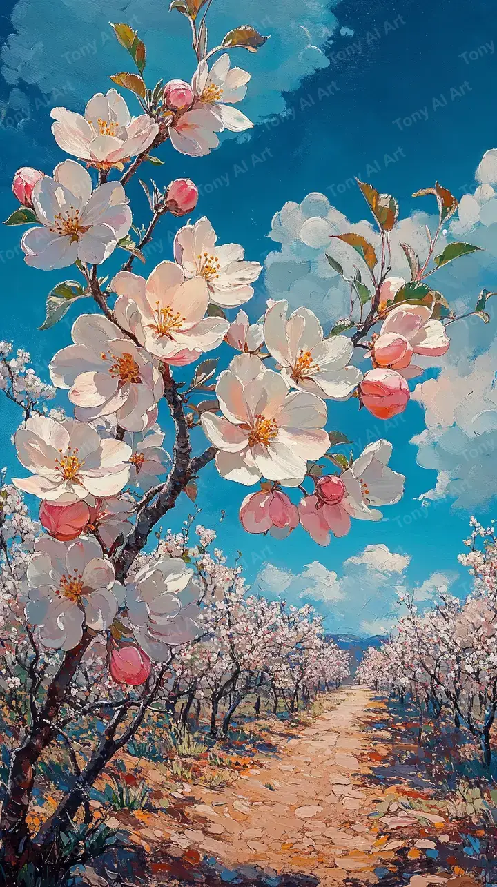 Hoa Đào Mùa Xuân - Hình Nền AI Art Vintage 4K