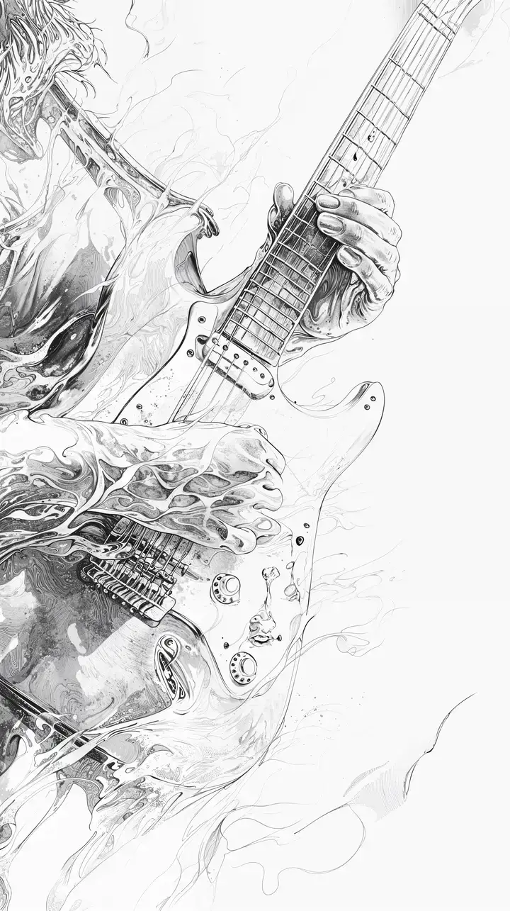 Đàn Guitar Điện Sketch - Hình Nền AI Art 4K