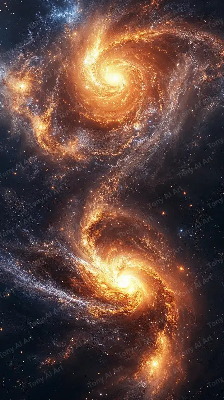 Hai Xoáy Cosmic Vàng - AI Art Hình Nền 4K