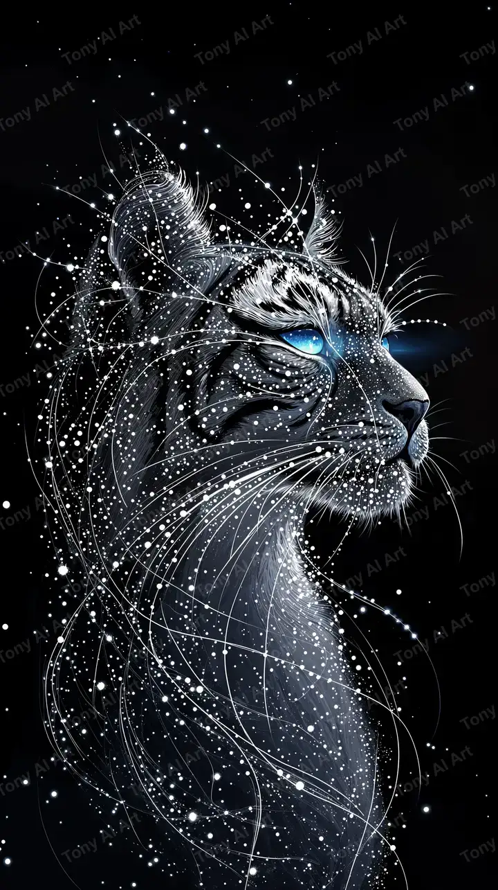 Mèo Cosmic Digital - Hình Nền AI Art 4K Particles