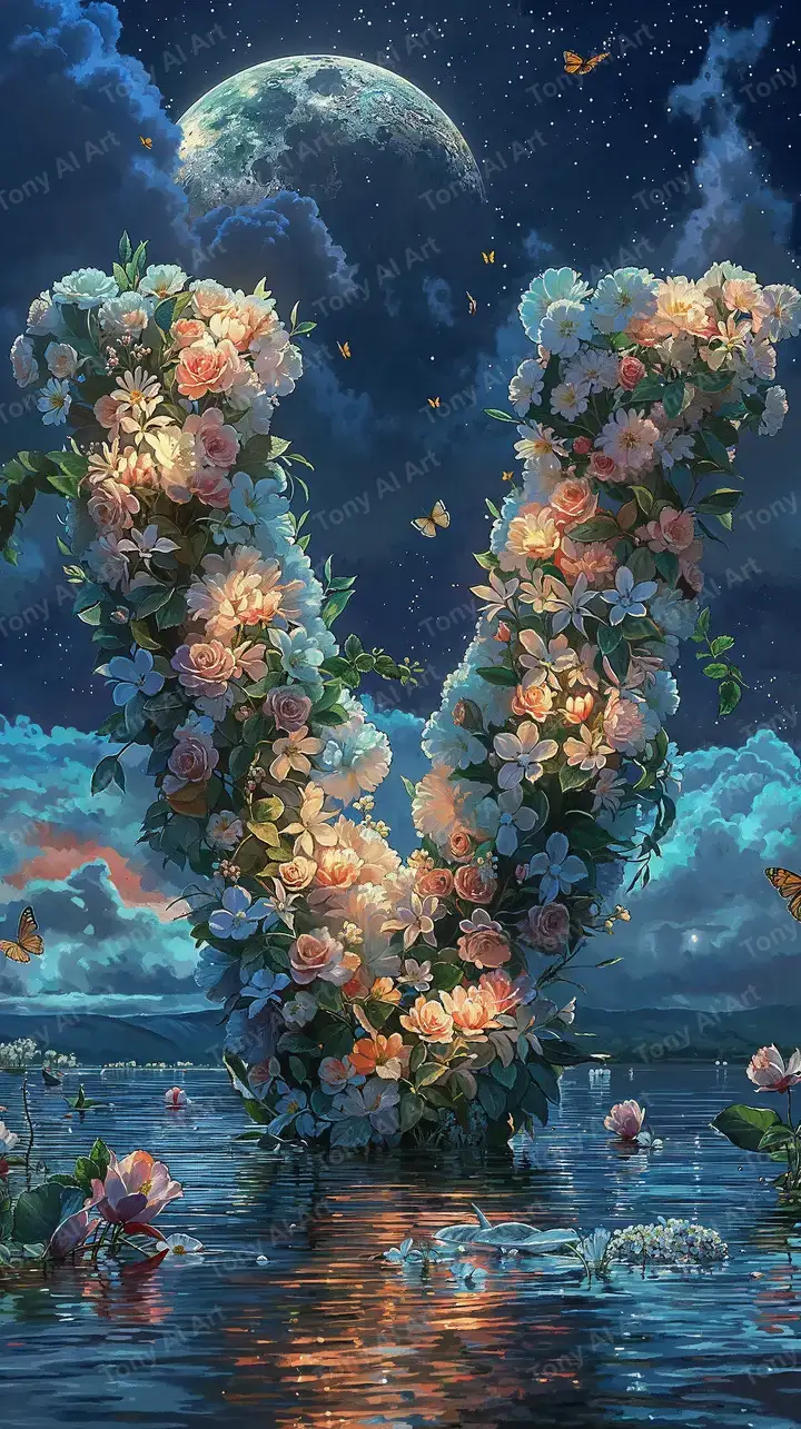 Hồng Vàng Trăng - Hình Nền AI Art Siêu Thực 4K