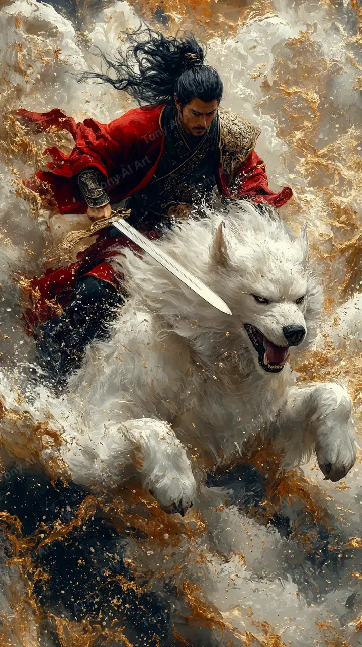 Samurai Trắng Và Kiếm Vàng - Hình Nền AI Art 4K