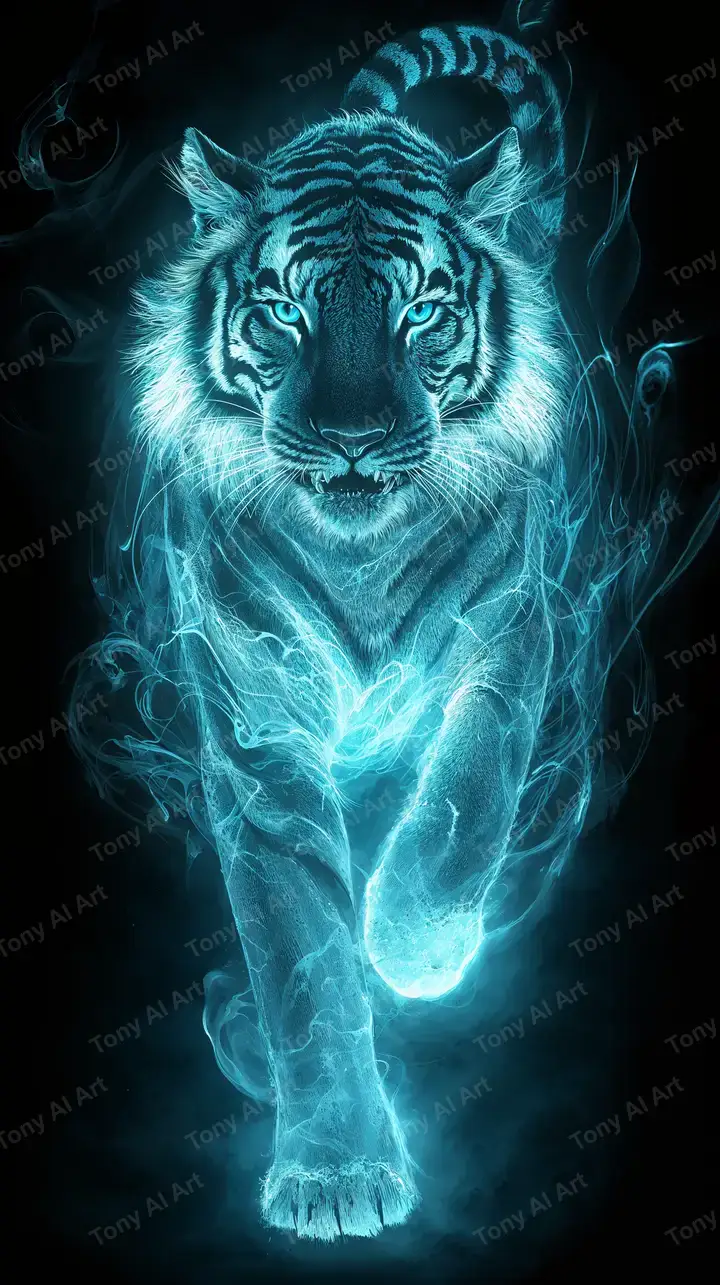 Hổ Neon Cosmic - Hình Nền AI Art 4K