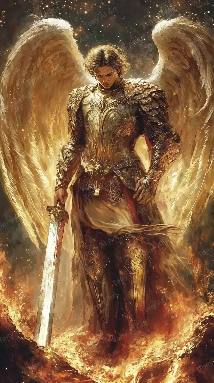 Thiên Thần Chiến Binh Vàng Kim - Hình Nền AI Art Fantasy 4K