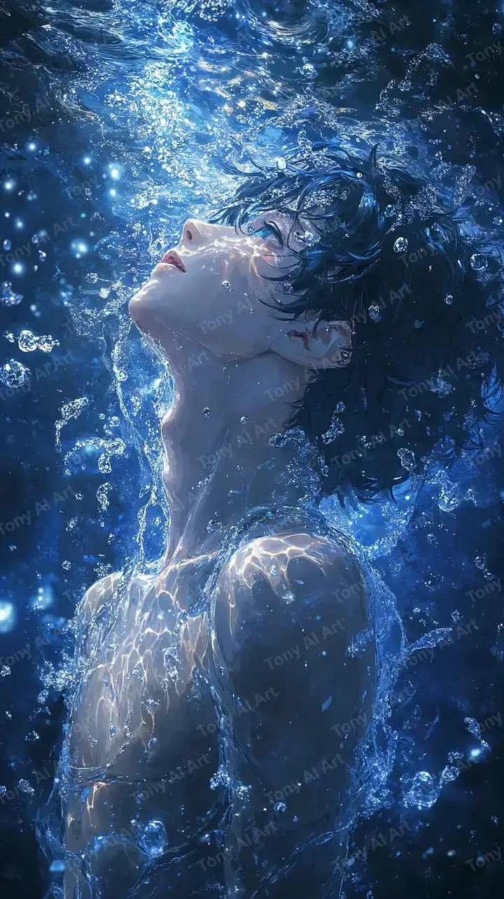 Thiên Thần Nước Xanh - Hình Nền AI Art Cosmic 4K