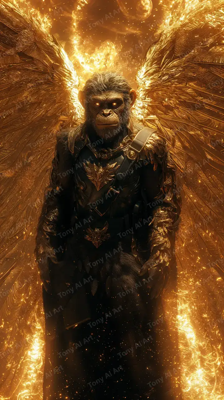 Khỉ Thần Linh Neon Gold - Hình Nền AI Art 4K