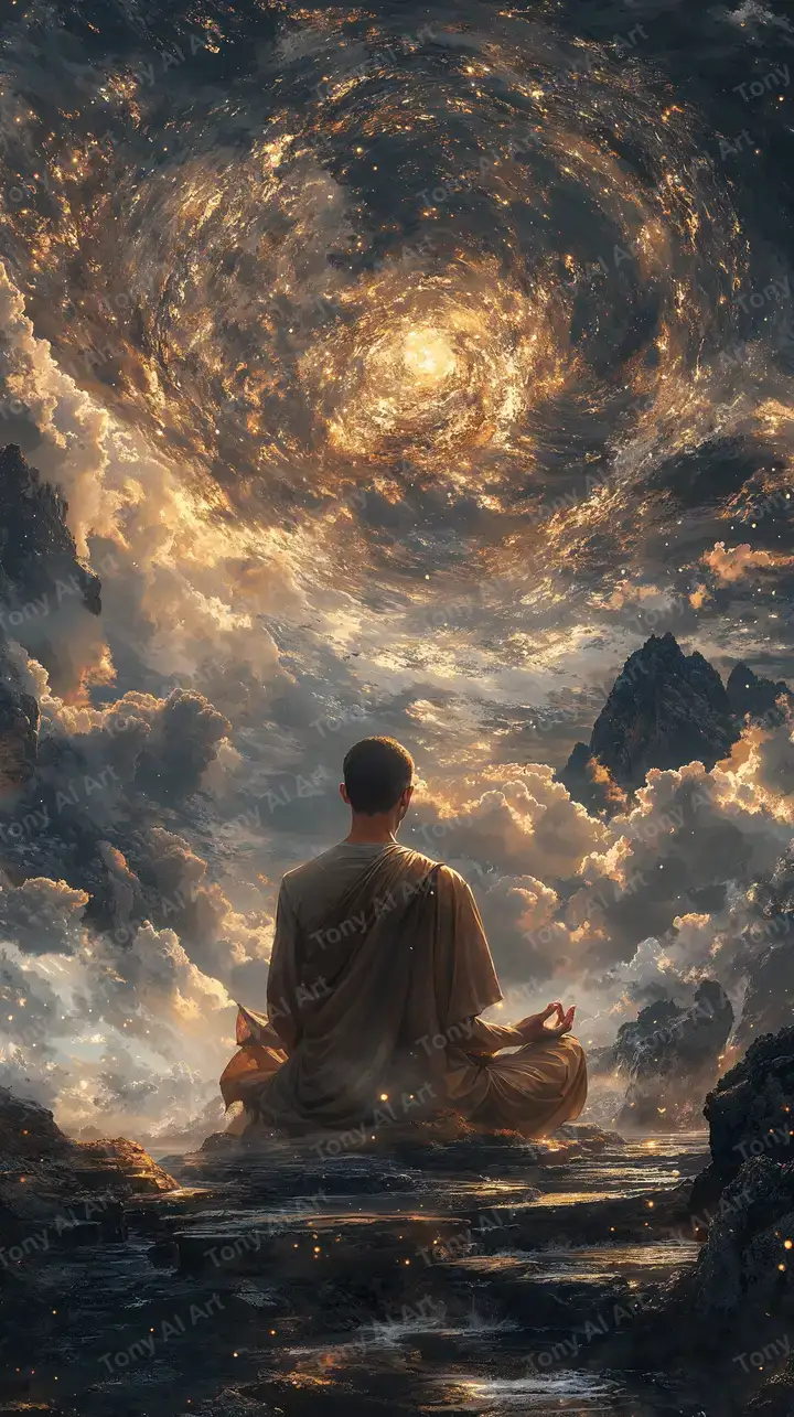 Thiền Sư Trong Vũ Trụ - Hình Nền AI Art Tâm Linh 4K