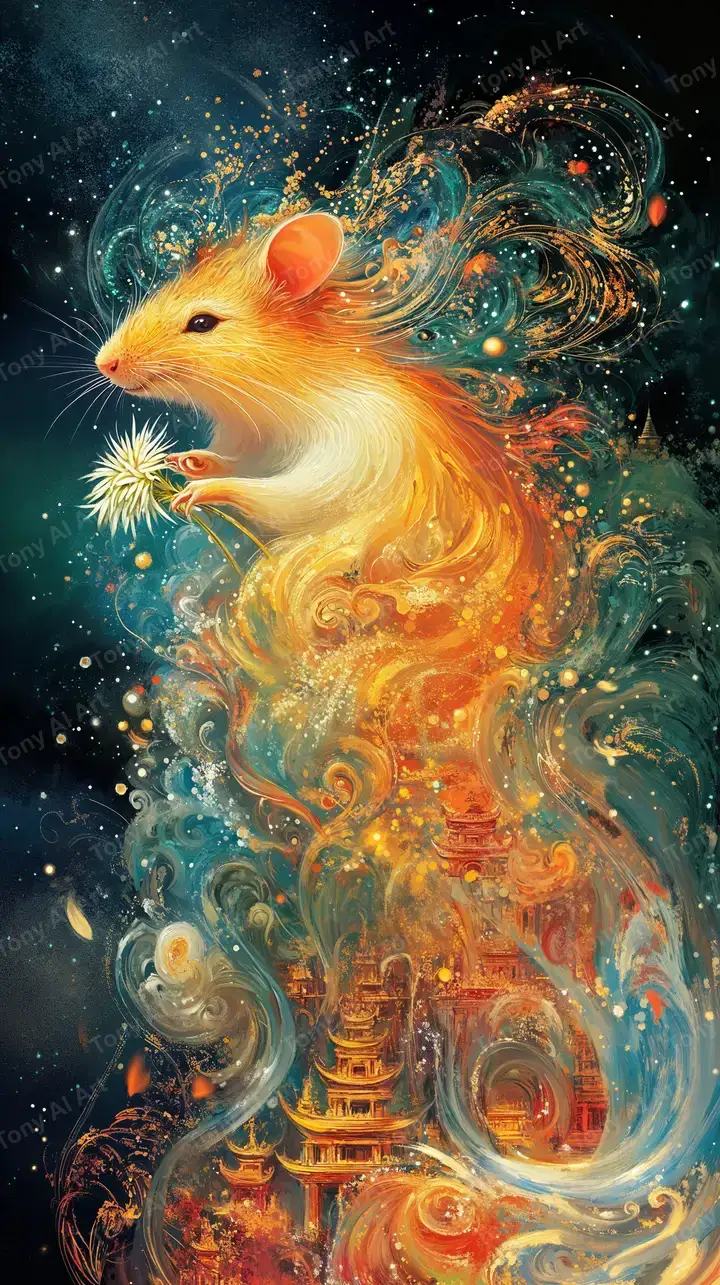 Chuột Vàng Phong Thủy - Hình Nền AI Art Thần Thoại 4K