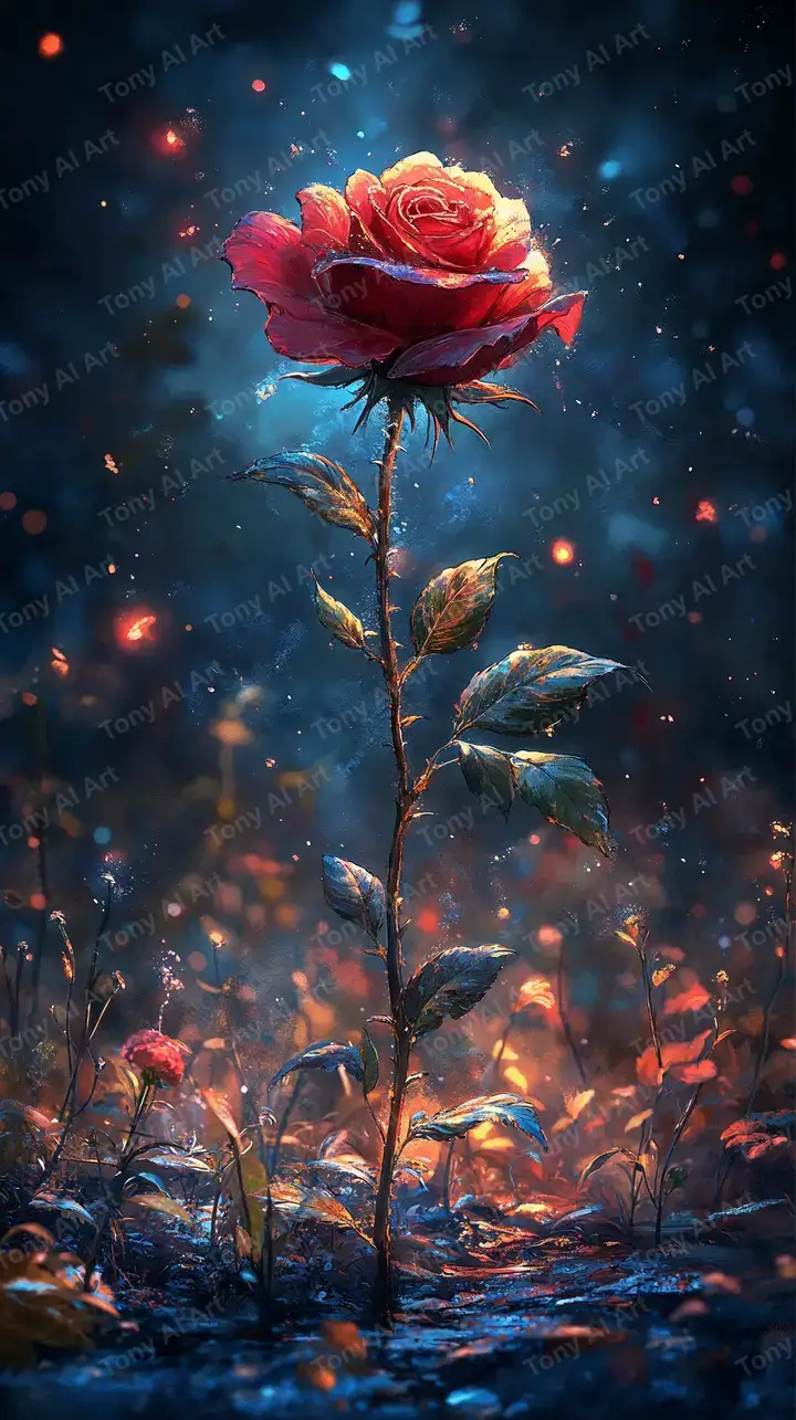 Hoa Hồng Neon Cosmic - Hình Nền AI Art 4K