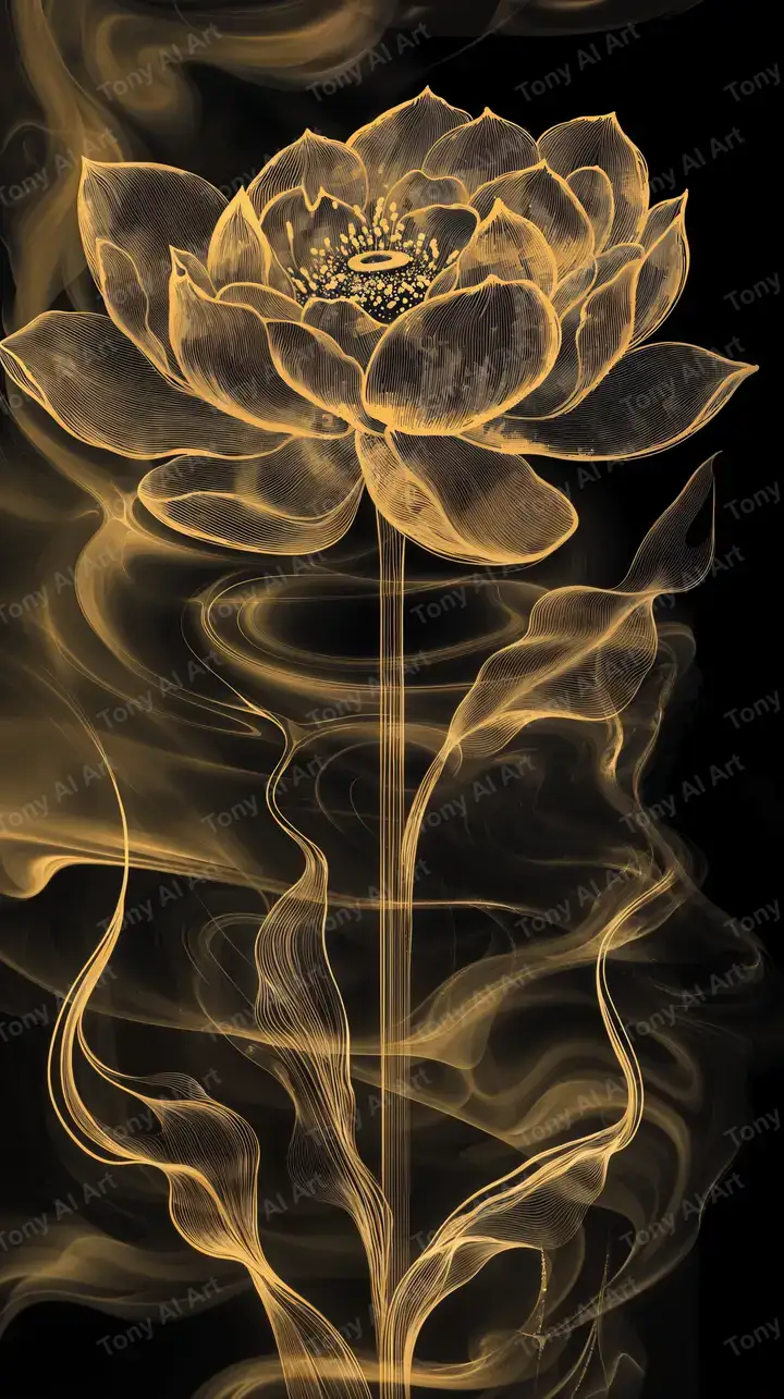 Hoa Sen Vàng Tỏa Sáng - Hình Nền AI Art 4K