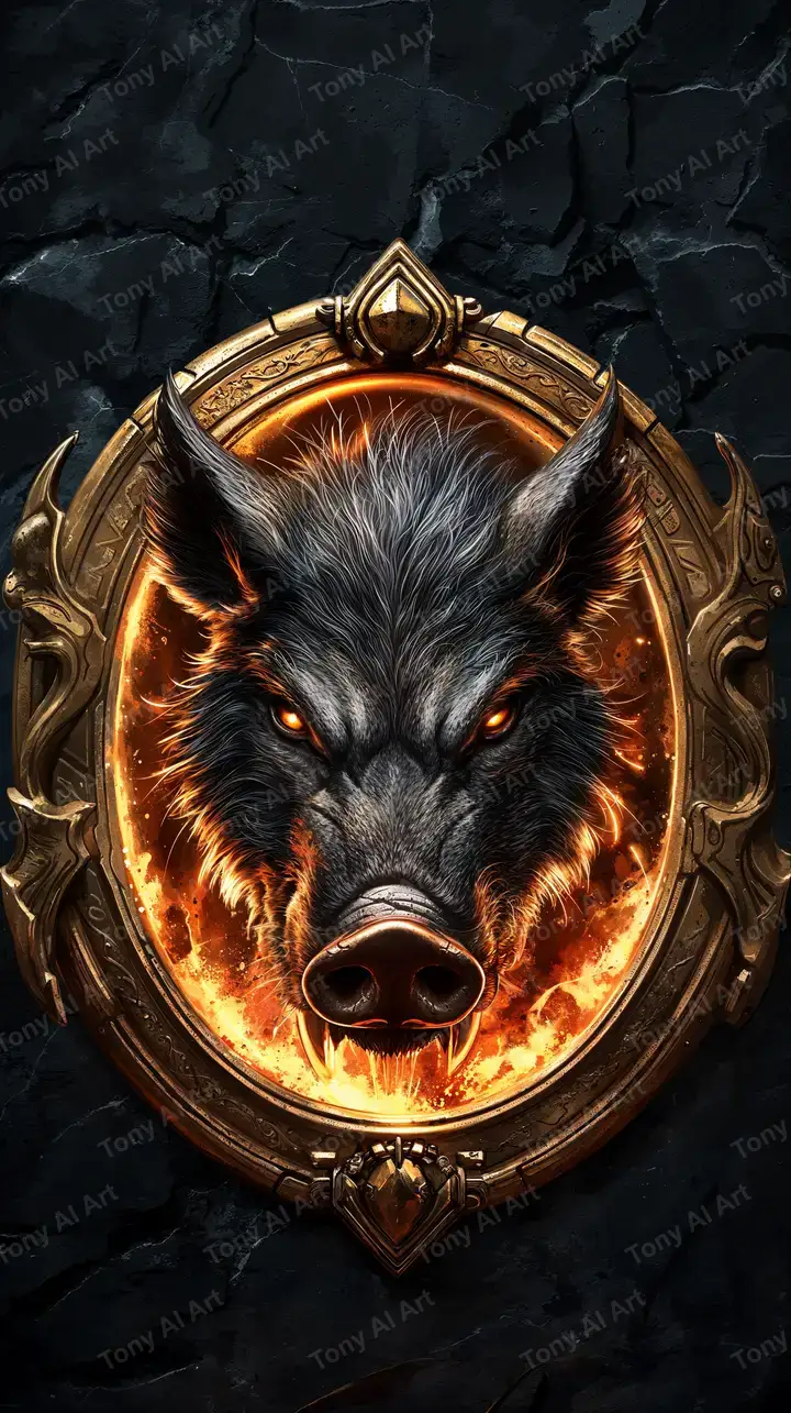 Sói Lửa Khung Vàng - Hình Nền AI Art Huyền Bí 4K