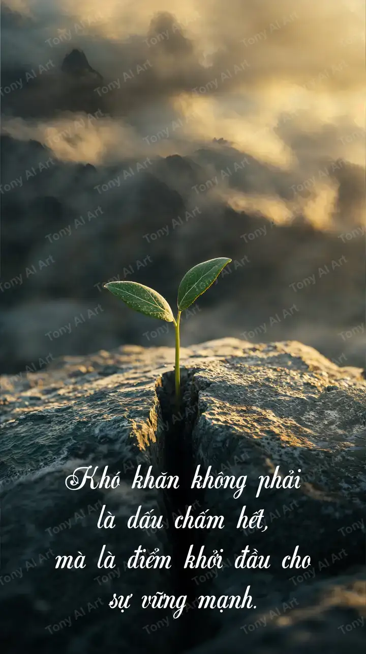 Cây Non Mọc Đá - Phong Thủy Vượng Mạnh - Hình Nền AI Art 4K