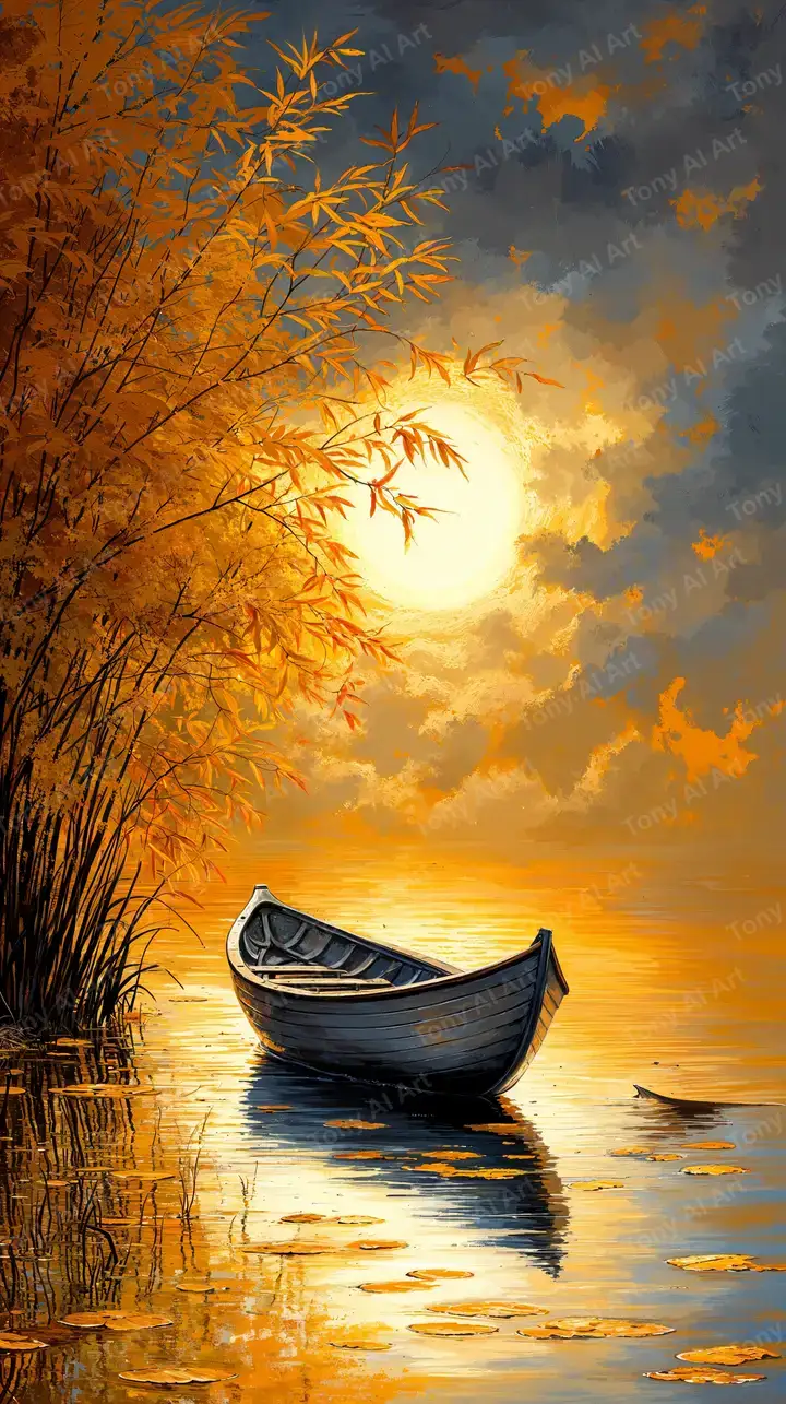 Thuyền Ngoài Sông - Hoàng Hôn Golden Hour Hình Nền AI Art 4K