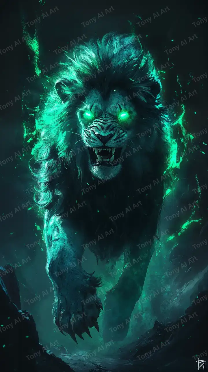 Sư Tử Neon Cyberpunk - Hình Nền AI Art 4K