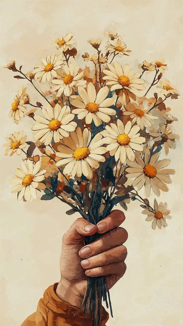 Bó Hoa Cúc Vàng - Tay Cầm Hoa AI Art Minimalist