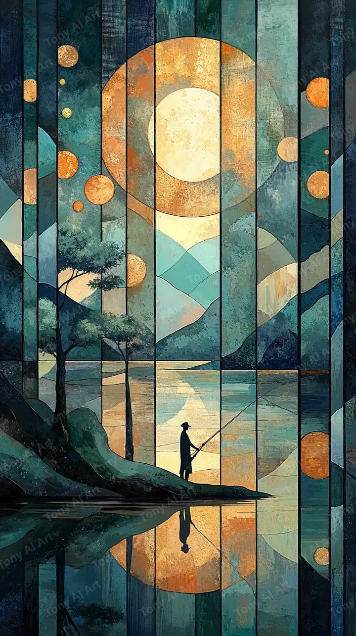 Mặt Trăng Hình Học - Thiên Nhiên AI Art Minimal 4K