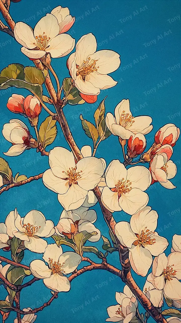 Hoa Mộc Lan Xanh Vintage - Hình Nền AI Art 4K