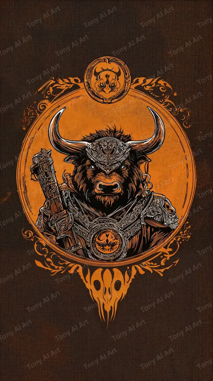 Trâu Chiến Binh Huyền Bí - Hình Nền AI Art 4K