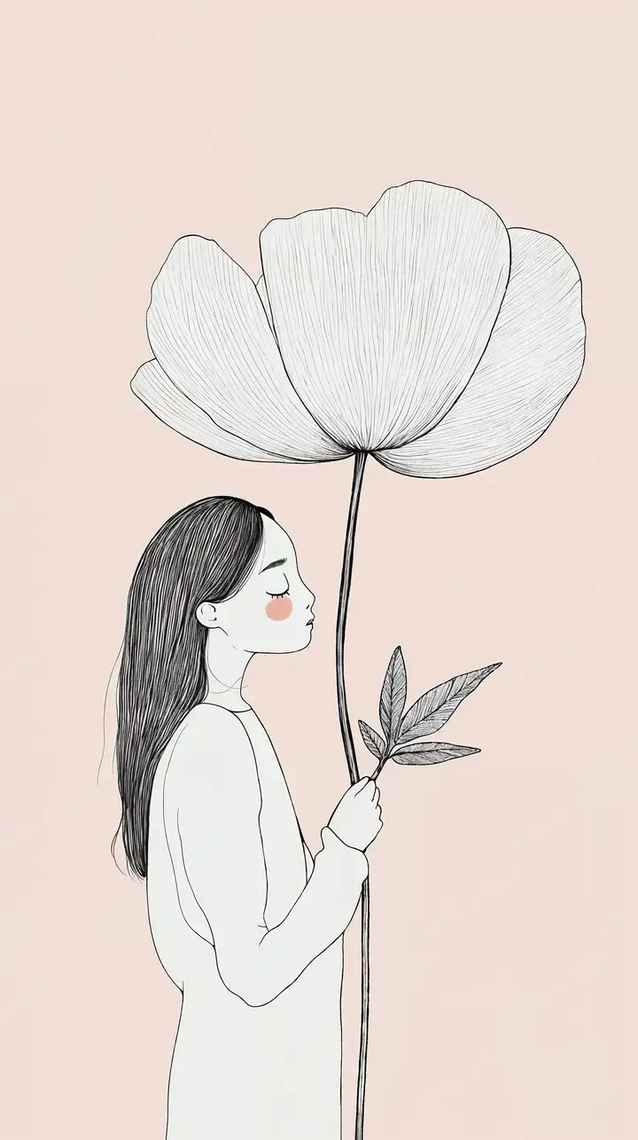 Cô Gái Hoa Trắng - Hình Nền AI Art Minimalist 4K