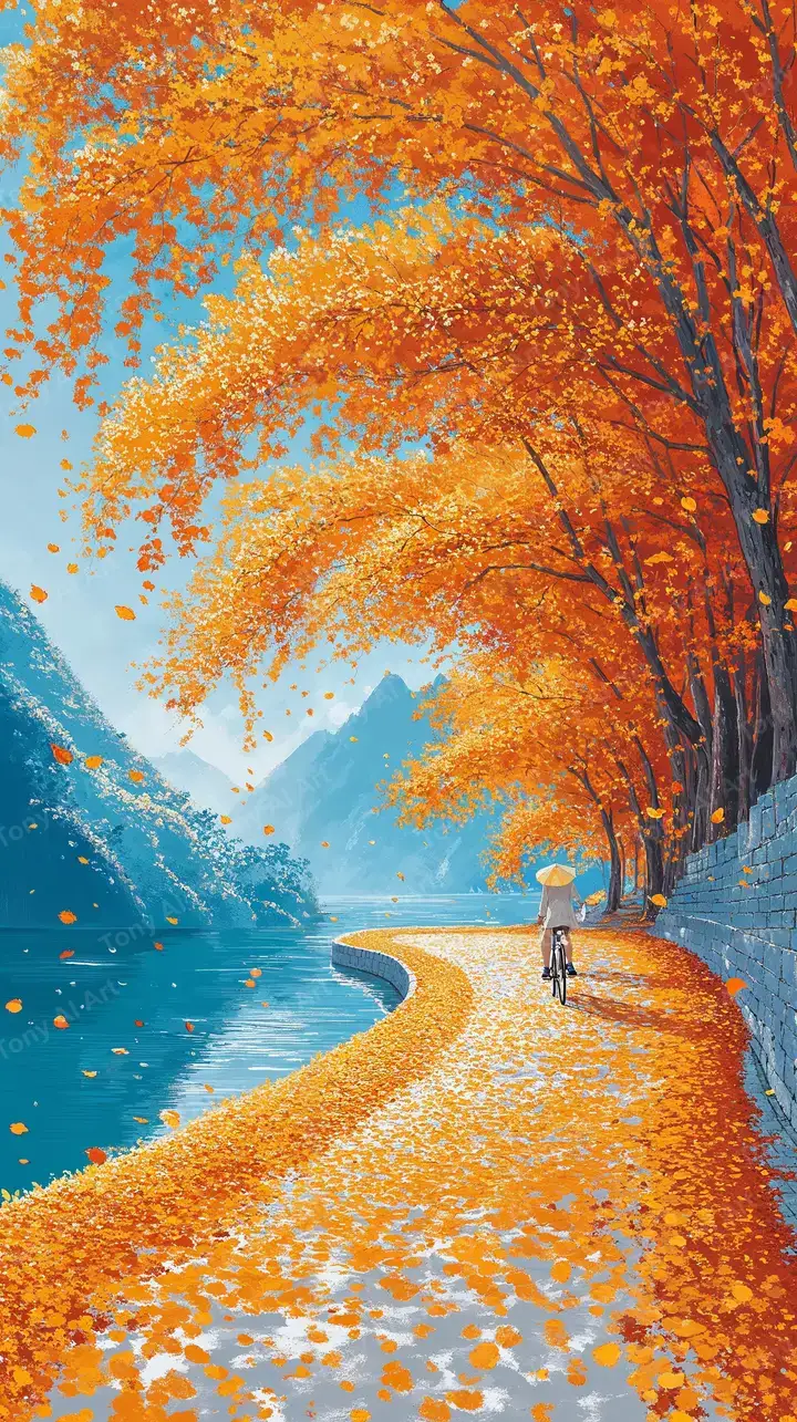 Mùa Thu Vàng Bên Hồ Núi - Hình Nền AI Art 4K