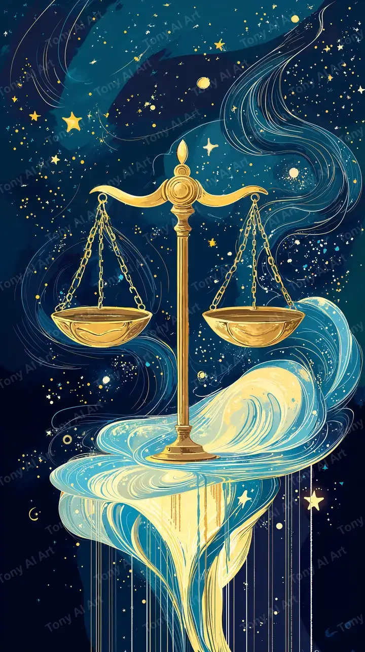 Cân Thiên Bình Vũ Trụ Phong Thủy - Hình Nền AI Art 4K